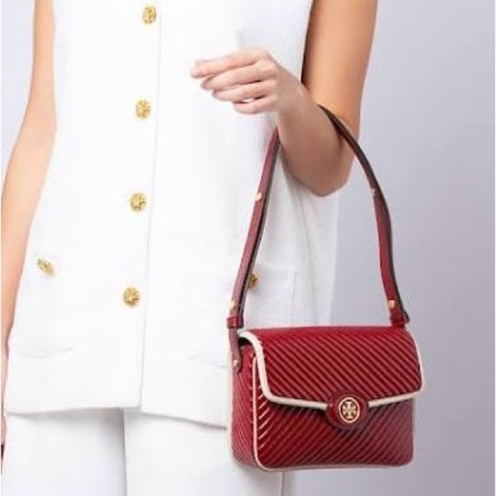 Tory Burch Robinson Patent Quilted Convertible Shoulder Bag NWOT